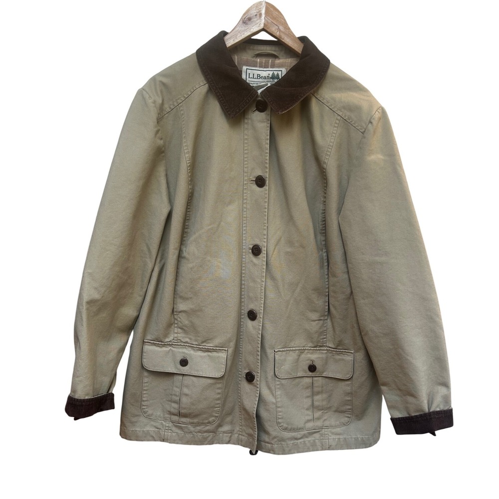 LL Bean Mens Field Jacket Tan Cotton Corduroy Collar Lined Work Outdoor - Picture 4 of 5